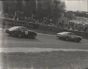 Photograph of a DB4 GT Zagato racing a DBS V8