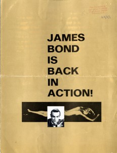 Programme: Flyer for a movie premiere of the 2nd James Bond film 'Goldfinger', 1963