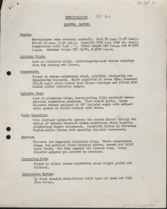 Typed summary of Lagonda Rapide specification, 1961
