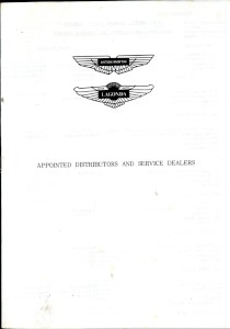 Booklet listing Aston Martin Lagonda Distributors and Dealers