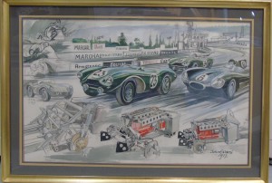 Painting of Aston Martin DB3S/7 (63 EMU) by John Evans, in 1977.
