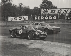 Photograph of a DB4 GT Zagato racing a DBS V8