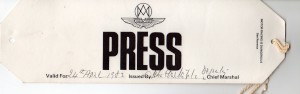 'Press' Arm Badge for Wiscombe Park Hill Climb on 25th April 1982