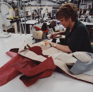Photograph of leather seat production, 2000