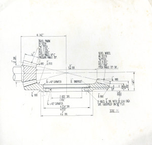 Drawing of a crown wheel and pinion, possibly from a side valve Aston Martin