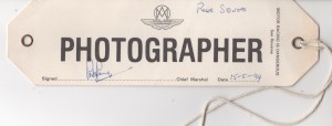 Photographer Badge (issued to Roger Stowers) for Wiscombe Park Hill Climb, 14-15 May 1994