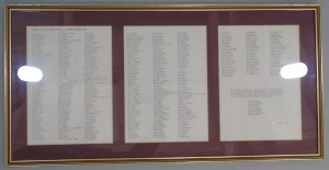 Framed Documents - a list of the donors to the Aston Martin Owners Club Premises Fund, 1988