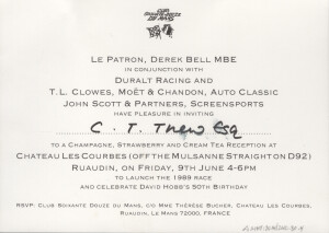 Invitation to a reception for the start of the Le Mans race, 1989