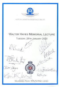 Programme/Menu from the Walter Hayes Memorial Lecture, 28 January 2020 - annotated
