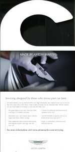 Hanging leaflet promoting Aston Martin-approved servicing, 2014.
