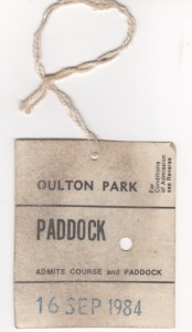 Paddock Admission Badge for Aston Martin Owners Club Historic Car Races, Oulton Park on 16th September 1984