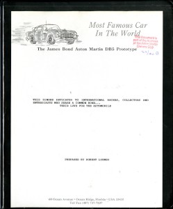 Car research file on the original James Bond DB5 - DP/216/1