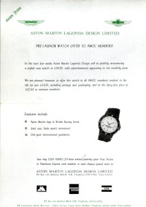 Flyer from Aston Martin to AMOC members, promoting new watch