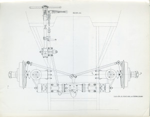 Technical drawing: front axle and steering column for an Aston Martin DB2.