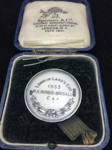 Boxed medal for the 1933 M.C.C. London to Land's End Rally, Awarded to Mort Morris-Goodall