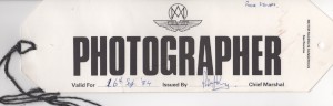 Photographer Arm Badge for Aston Martin Owners Club Historic Car Races, Oulton Park on 16th September 1984