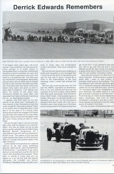 image Top: Snetterton 1951 - Derrick Edwards in BML 328 starting his first race. Bottom: Derrick Edwards in Ulster behind Nick Mason