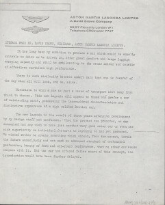 Press Release Letter regarding the 4-litre Lagonda Rapide, 1961