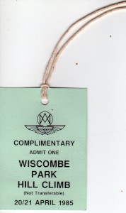 Complimentary Admission Ticket to Wiscombe Park hill Climb on 20th & 21st April 1985