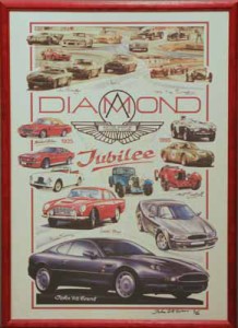 Framed Poster produced to commemorate the Aston Martin Owners Club Diamond Jubilee, 1935-1995
