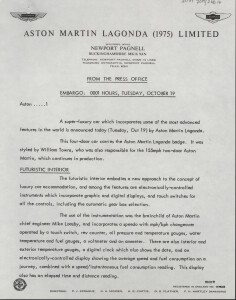 Press release for the 4-door Williams Towns Lagonda, 1976