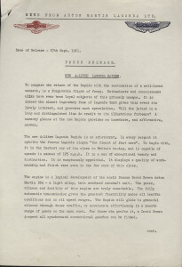 Press Release for the 4-litre Lagonda Rapide, 1961