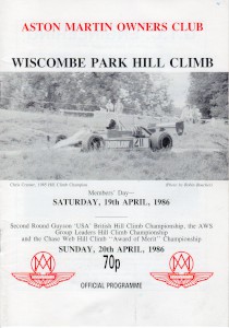 Race Programme for Wiscombe Park Hill Climb on the 19th & 20th April 1986