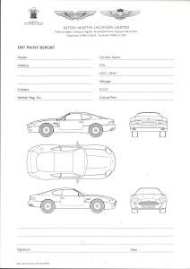 Pad of blank Aston Martin DB7 Paint report forms, issued 1994.