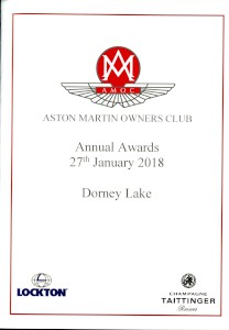 Programme: Aston Martin Owners Club Annual Awards (prizegiving), 27 January 2018.