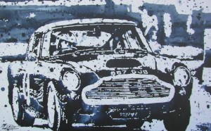 Stretched Canvas print of a DB4 GT, rendered as a black and white painting