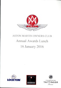 Programme: Aston Martin Owners Club Annual Awards Lunch, 16 January 2016.