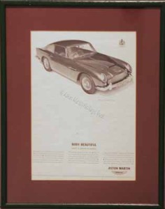 Framed advertisment for the Aston Martin DB4 Vantage, 1963