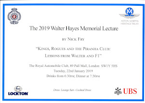Invitation to the AMHT Walter Hayes Memorial Lecture, 22 January 2019
