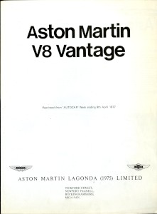 Aston Martin produced reprint of Autocar article: "Aston Martin V8 Vantage"