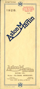 Buff and blue 4 fold brochure for Aston Martin Motors range of vehicles, 1928