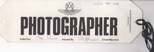 Photographer Arm band for Wiscombe Park Hill Climb on 21st & 22nd May 1988