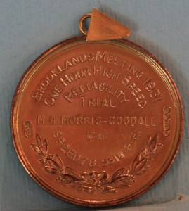Unboxed medal for the 1931 M.C.C. High Speed Trial , Awarded to Mort Morris-Goodall