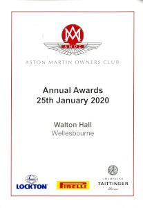 Programme: Aston Martin Owners Club Annual Awards (prizegiving), 25th January 2020.