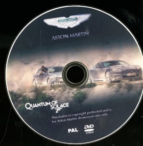 DVD with a trailer for Quantum of Solace, for use in Aston Martin Dealerships only