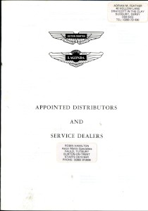 Booklet listing Aston Martin Lagonda Distributors and Dealers, February 1979.