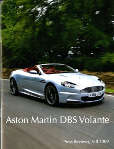 USA print media highlights for the Aston Martin DBS Volante, Fall 2009
