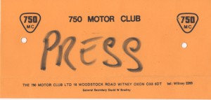 Press Badge for 750 Relay Race at Silverstone on 26th October 1985
