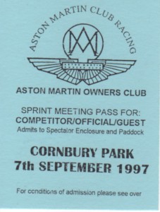 Competitor/Official/Guest Pass for Cornbury Park Sprint on 7th September 1997