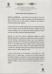 Press Release 29 February 2000: Description of the new V12 engines to be included in new Aston Martins.